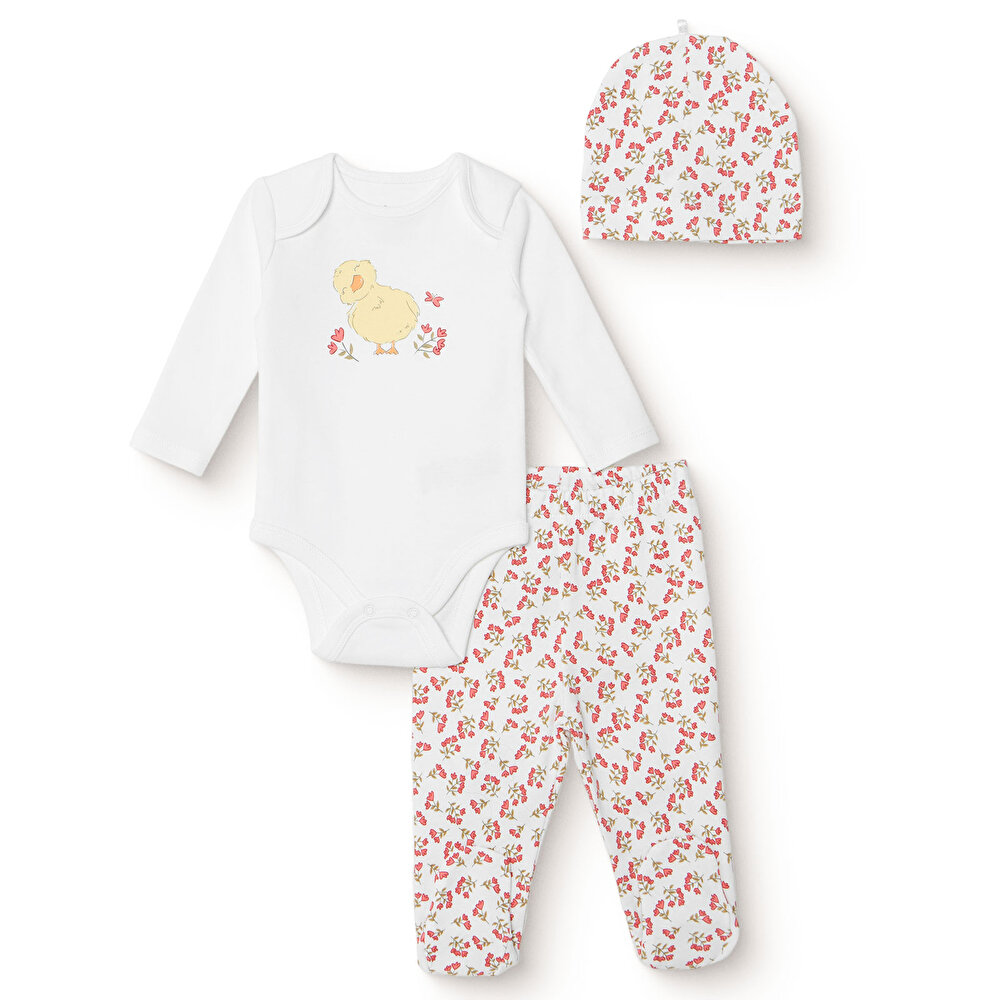 Kız Bebek Body-Patikli Alt-Şapka İnterlok Bisiklet Yaka Uzun Kol Patikli Paça