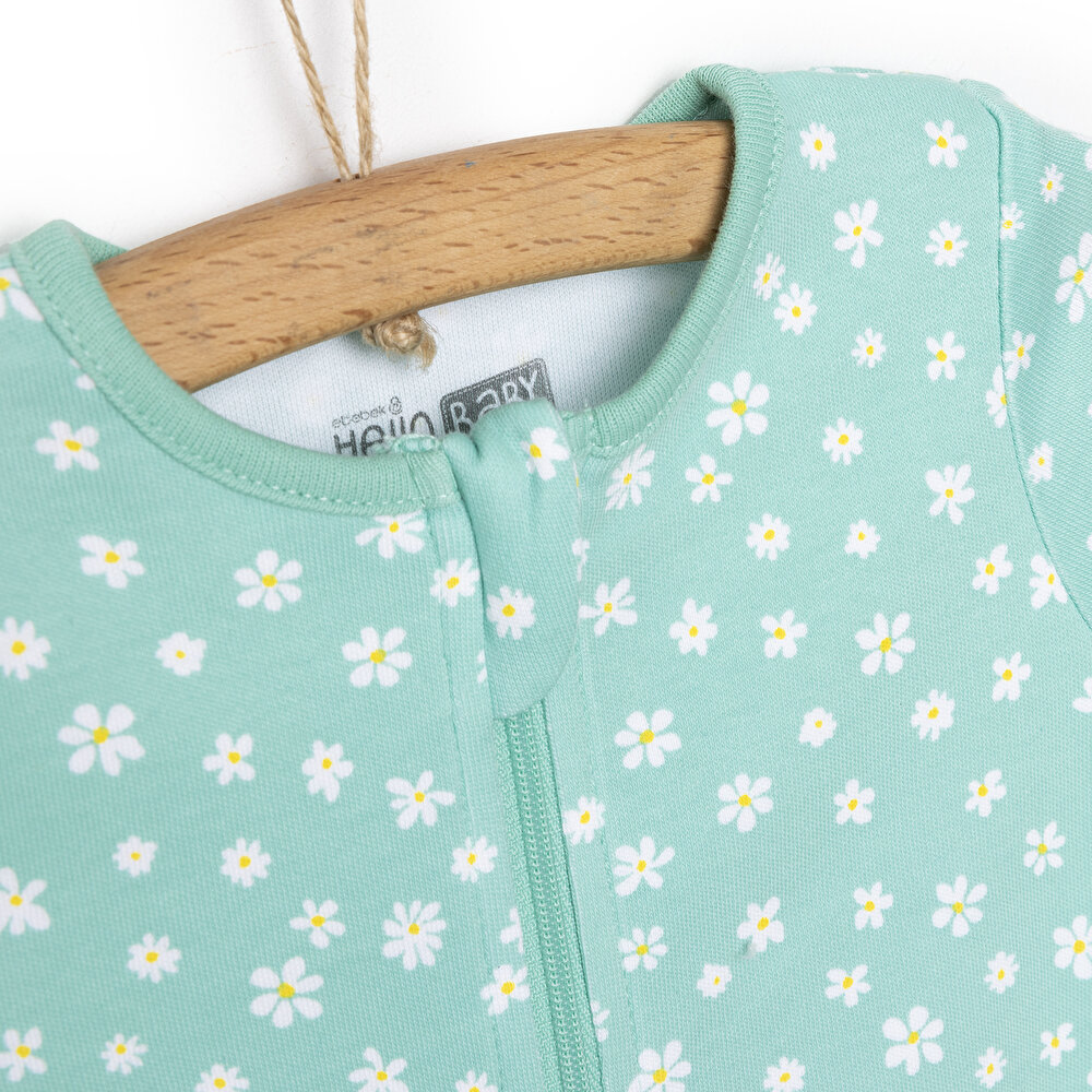 Yenidoğan Çiçekli Uzun Kollu Fermuarlı Patikli Tulum Kız Bebek