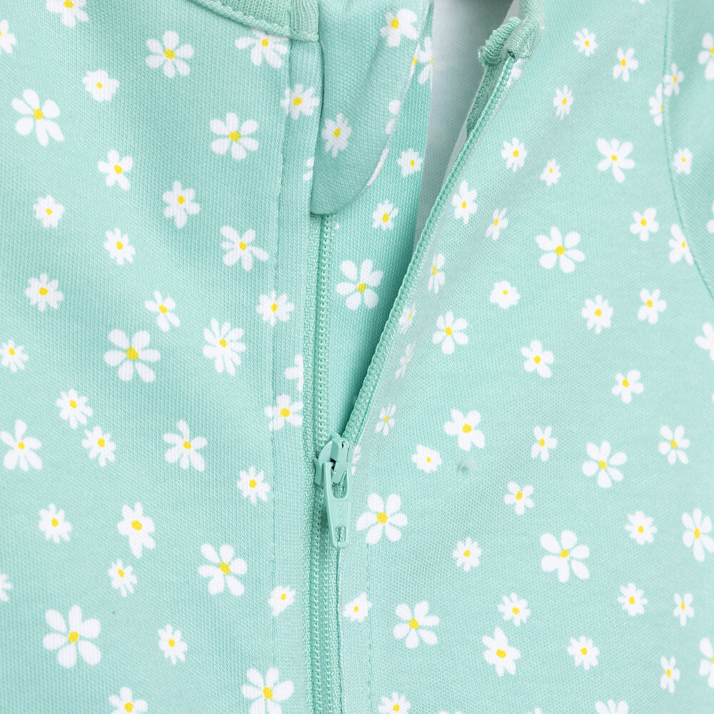 Yenidoğan Çiçekli Uzun Kollu Fermuarlı Patikli Tulum Kız Bebek