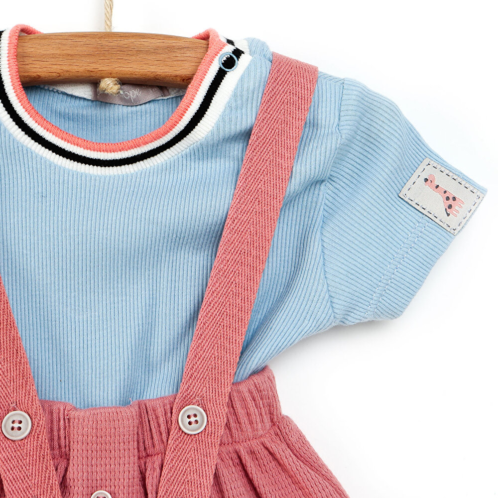 Yenidoğan Colorful Giraffes Salopet-Tshirt 2li Takım Erkek Bebek