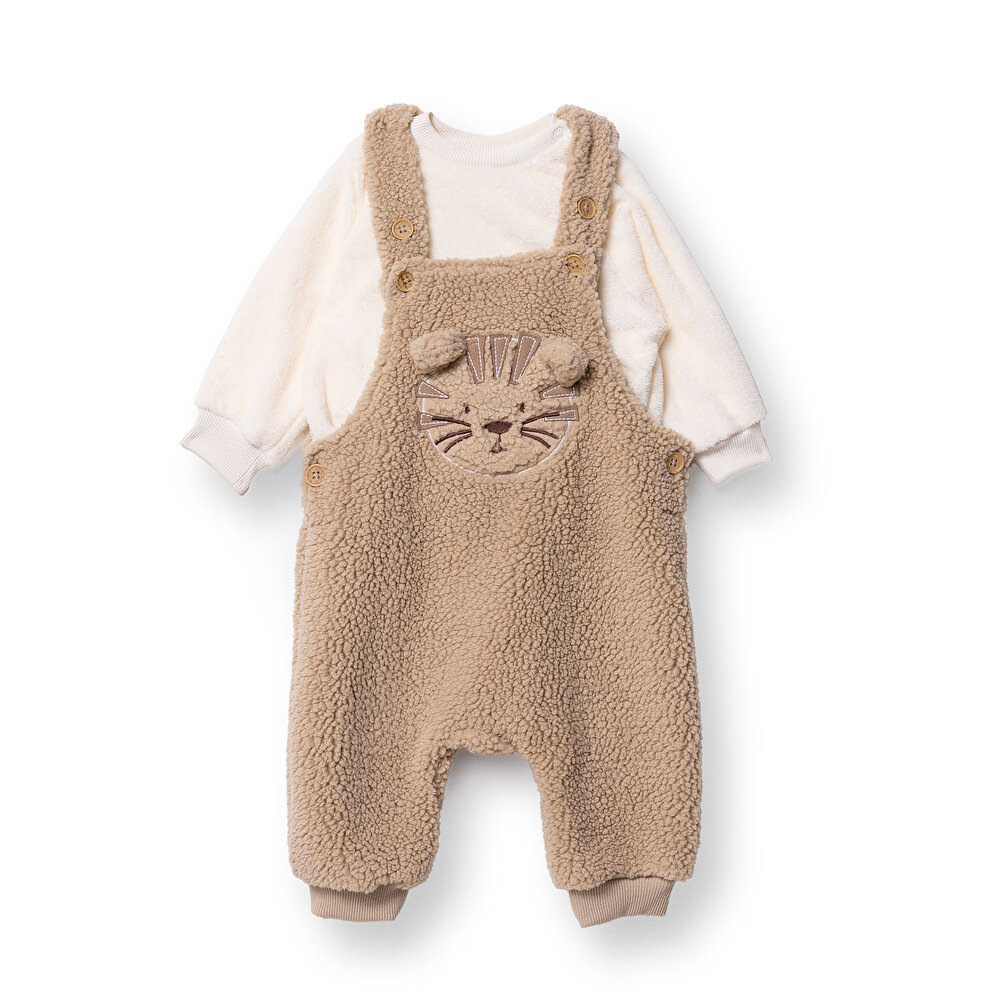 Yenidoğan Erkek Bebek Salopet-Sweatshirt Düğmeli Modelli Yaka Uzun Kol Patiksiz