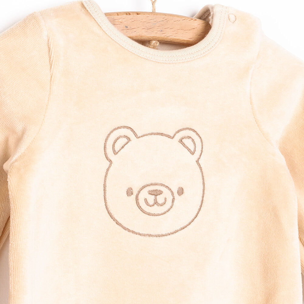 Yenidoğan Erkek Nakışlı Kadife Patikli Tulum Erkek Bebek