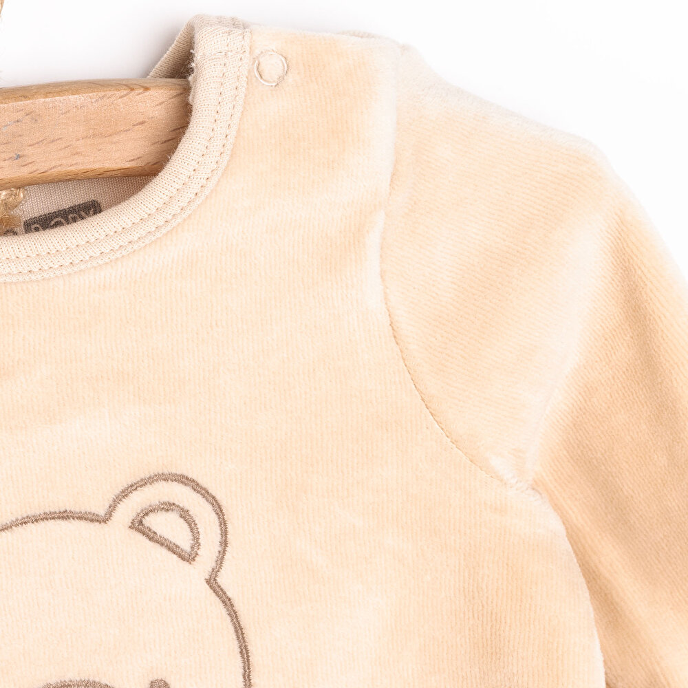 Yenidoğan Erkek Nakışlı Kadife Patikli Tulum Erkek Bebek