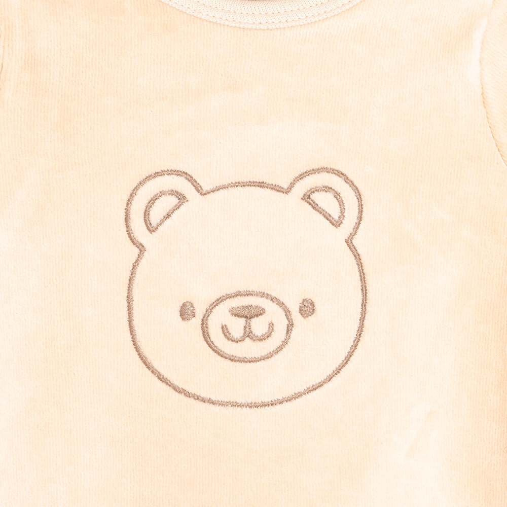 Yenidoğan Erkek Nakışlı Kadife Patikli Tulum Erkek Bebek