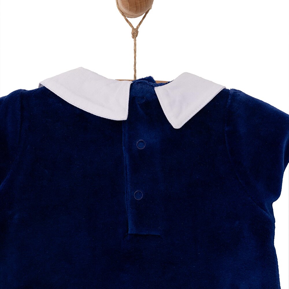 Yenidoğan Erkek Nakışlı Kadife Patikli Tulum Erkek Bebek