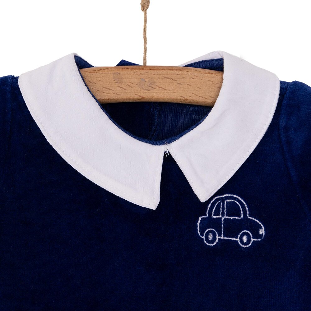 Yenidoğan Erkek Nakışlı Kadife Patikli Tulum Erkek Bebek