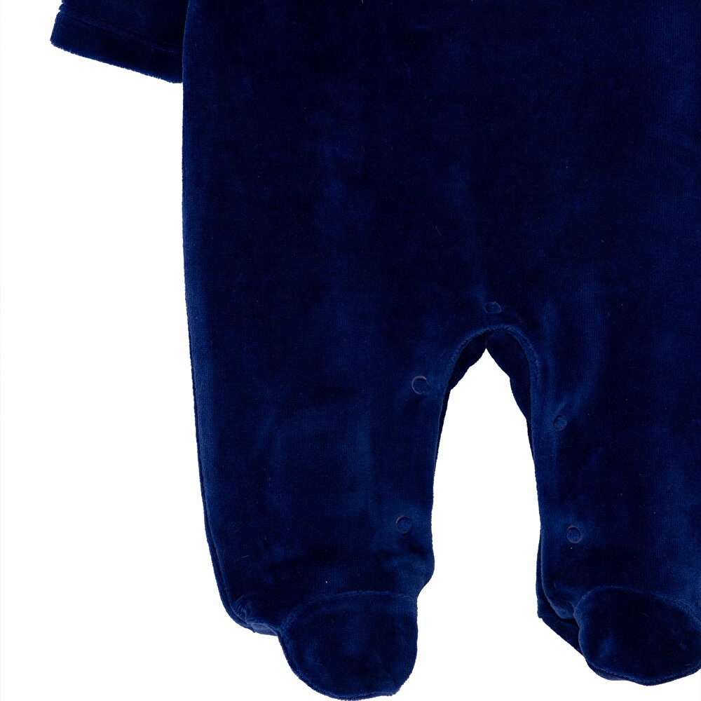 Yenidoğan Erkek Nakışlı Kadife Patikli Tulum Erkek Bebek