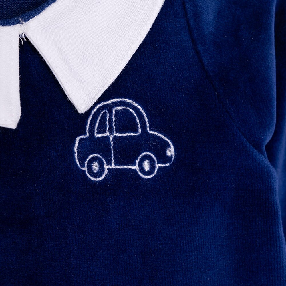 Yenidoğan Erkek Nakışlı Kadife Patikli Tulum Erkek Bebek