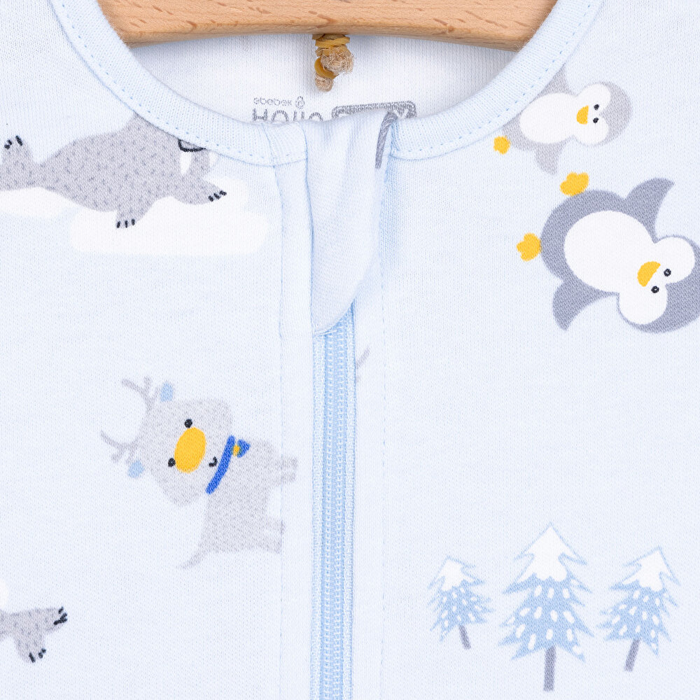 Erkek Bebek Yenidoğan Patikli Tulum %100 Pamuk Fermuarlı Açık Mavi