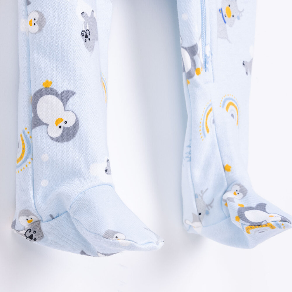 Erkek Bebek Yenidoğan Patikli Tulum %100 Pamuk Fermuarlı Açık Mavi