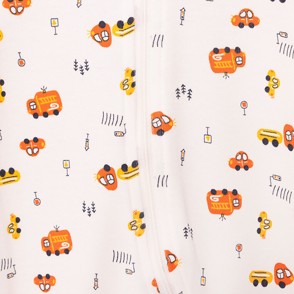 Erkek Bebek Yenidoğan Patikli Tulum %100 Pamuk Fermuarlı Bisiklet Yaka Uzun Kol Ekru