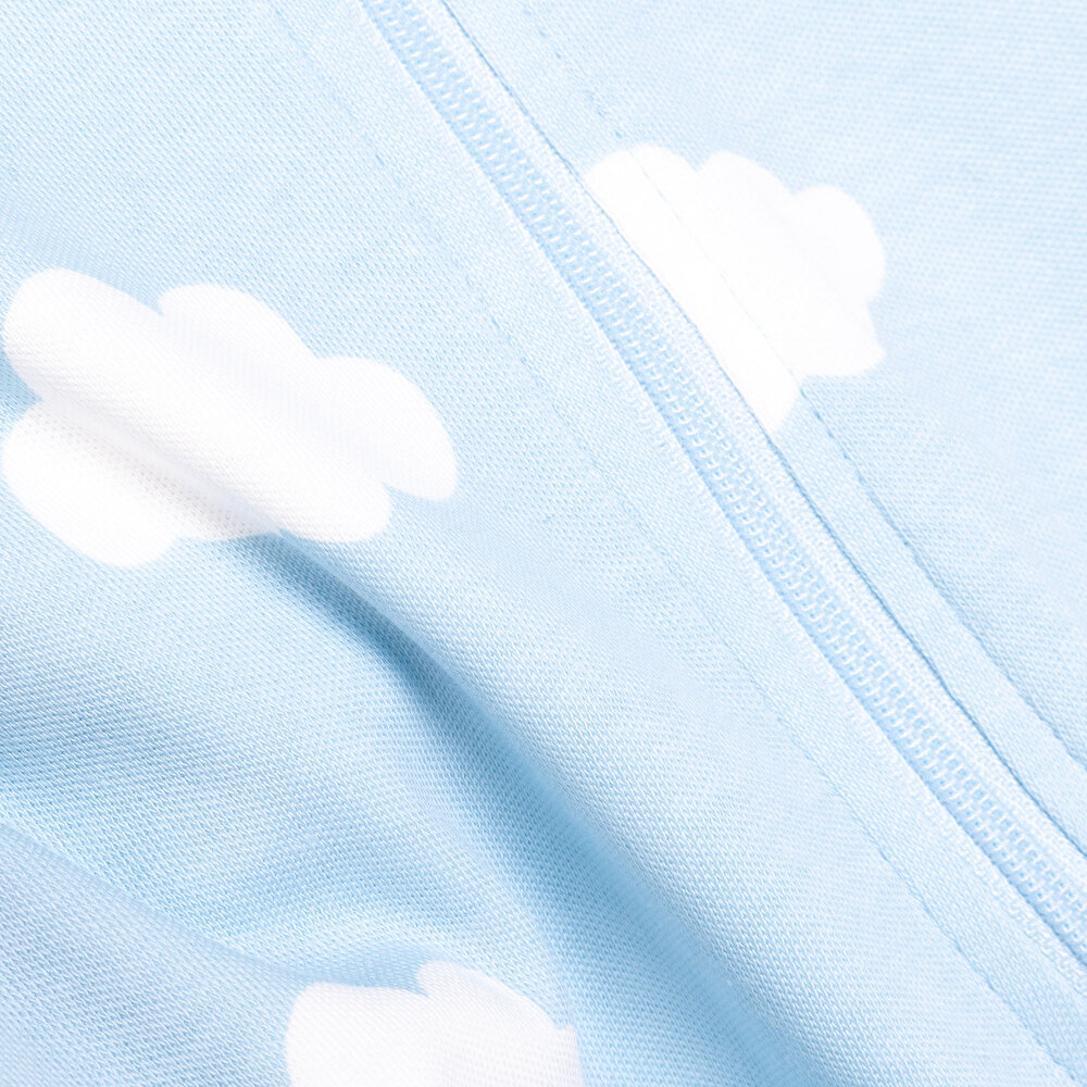 Erkek Bebek Yenidoğan Patikli Tulum %100 Pamuk Fermuarlı Bulut Desenli Bisiklet Yaka Uzun Kol Açık