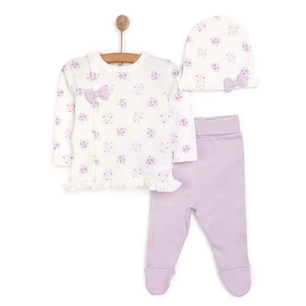 Yenidoğan Flowers Zıbın-Şapka-Patikli Alt 3lü Set Kız Bebek