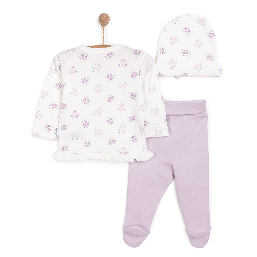 Yenidoğan Flowers Zıbın-Şapka-Patikli Alt 3lü Set Kız Bebek