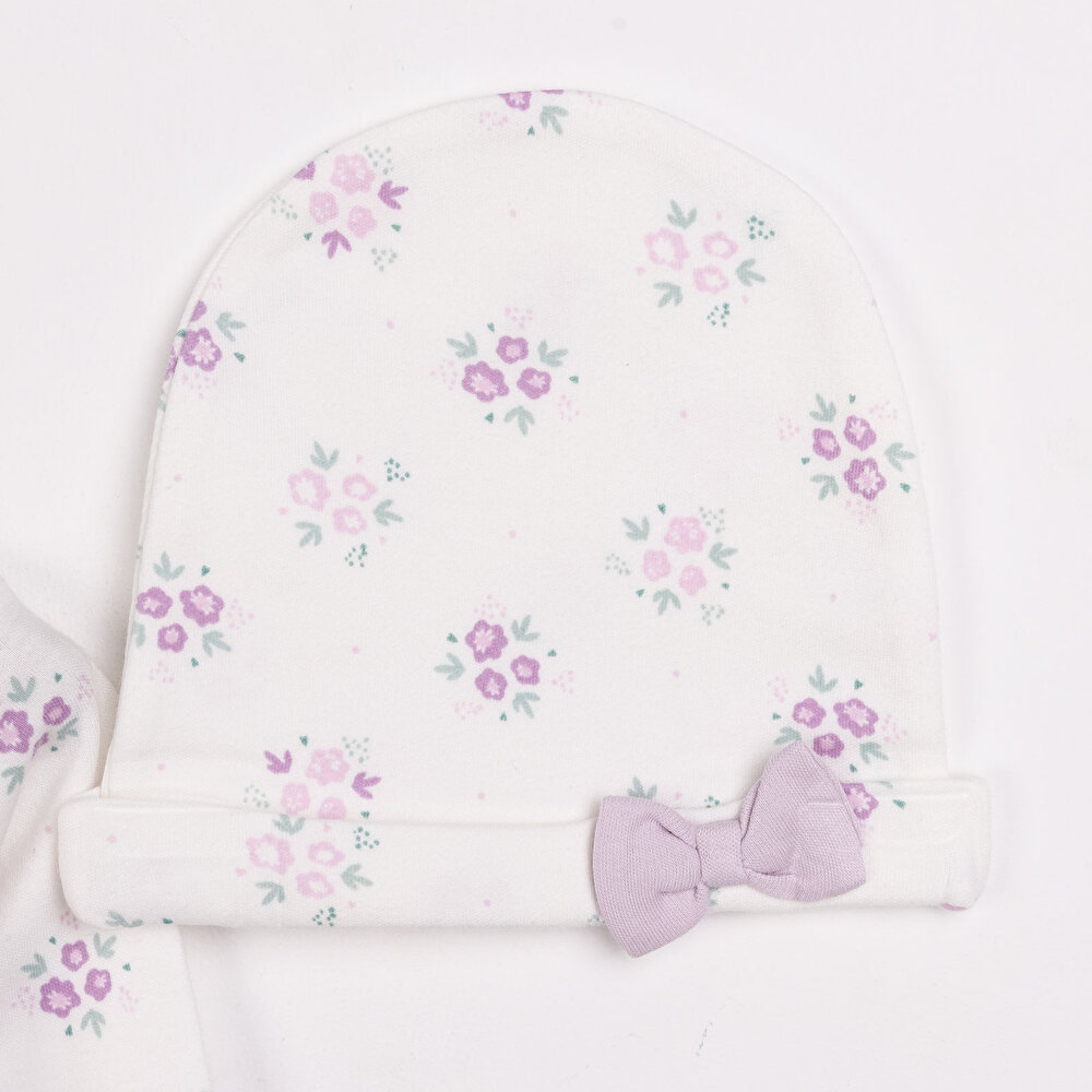 Yenidoğan Flowers Zıbın-Şapka-Patikli Alt 3lü Set Kız Bebek
