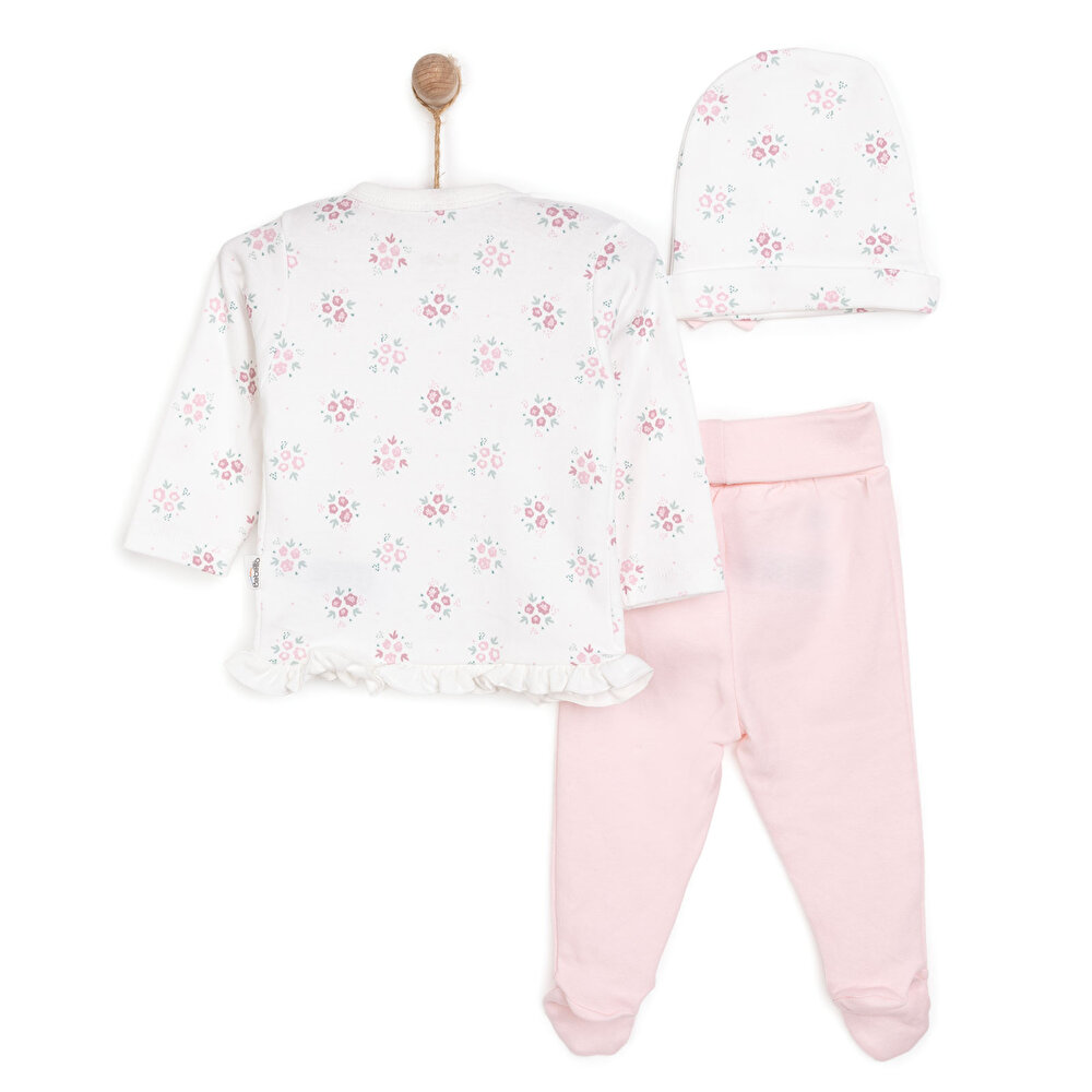 Yenidoğan Flowers Zıbın-Şapka-Patikli Alt 3lü Set Kız Bebek