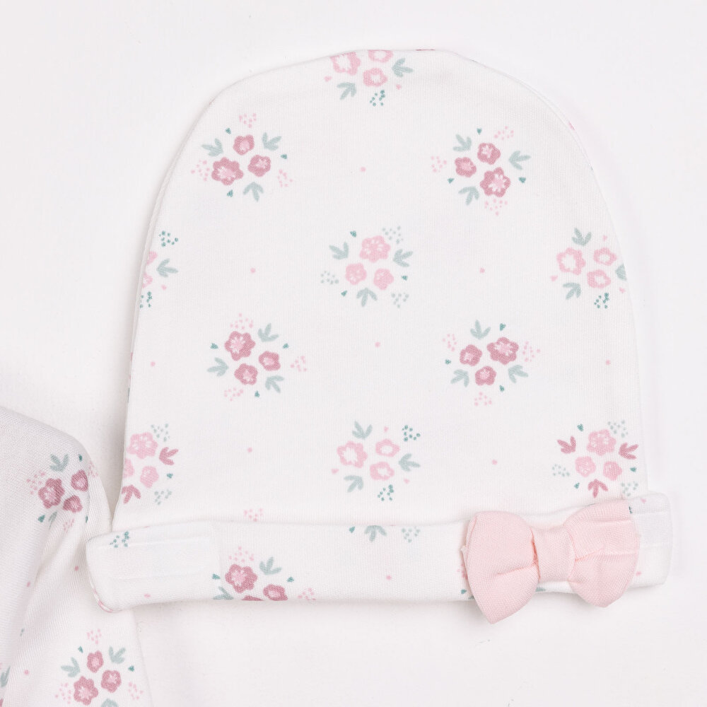 Yenidoğan Flowers Zıbın-Şapka-Patikli Alt 3lü Set Kız Bebek