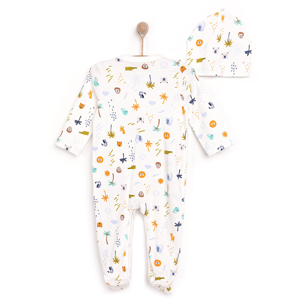 Yenidoğan Hayvanlar Baskılı Erkek Tulum-Şapka Erkek Bebek