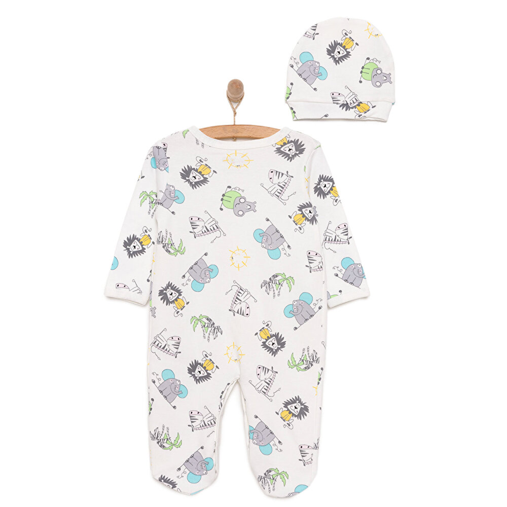 Yenidoğan Hayvanlar Baskılı Erkek Tulum-Şapka Erkek Bebek