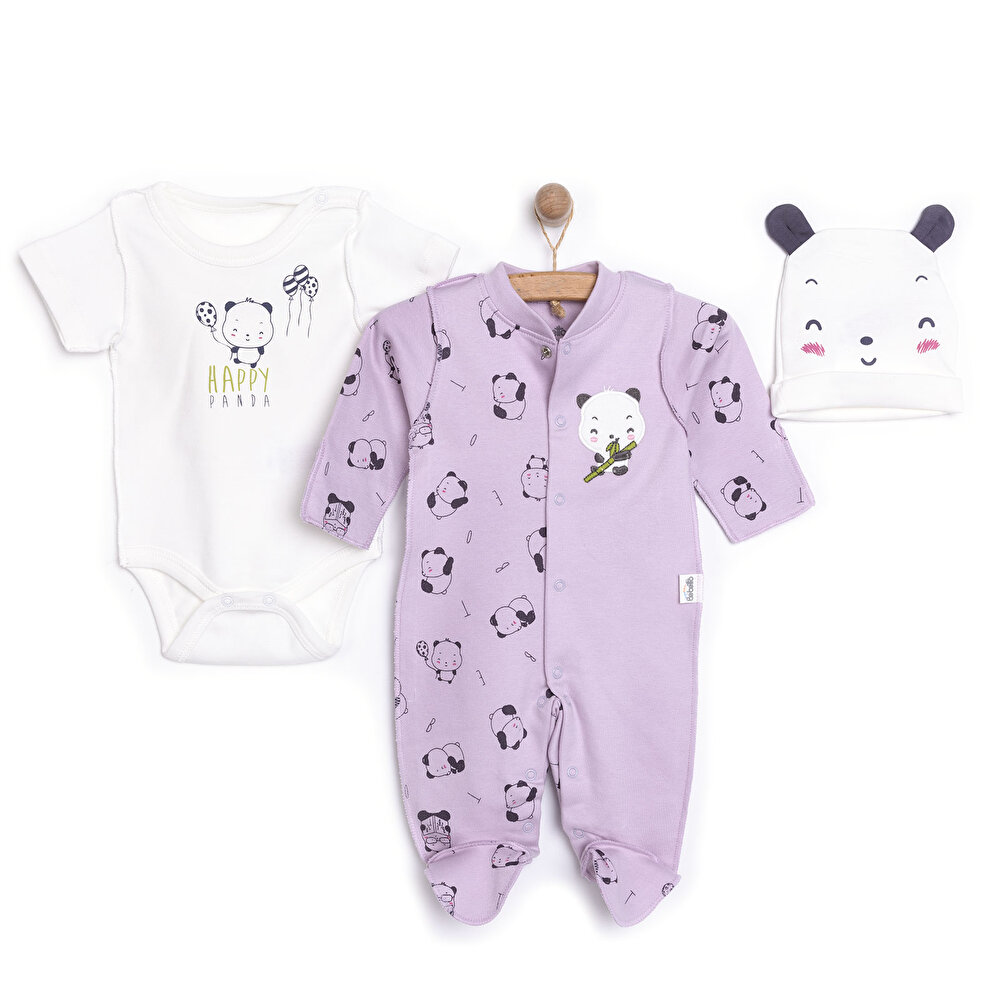 Yenidoğan Hello Panda Unisex Tulum-Body-Şapka Unisex
