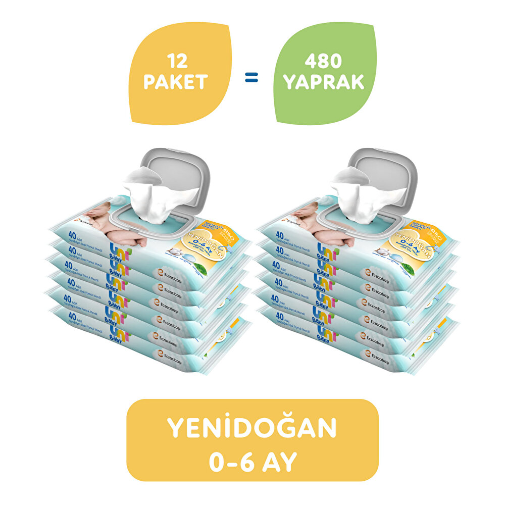 Yenidoğan Bebek Islak Mendil 0-6 Ay 12x40 Adet