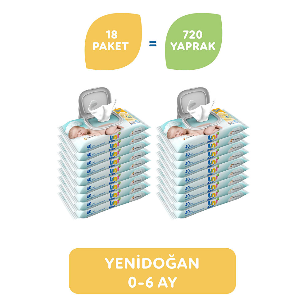 Yenidoğan Bebek Islak Mendil 0-6 Ay 18x40 Adet