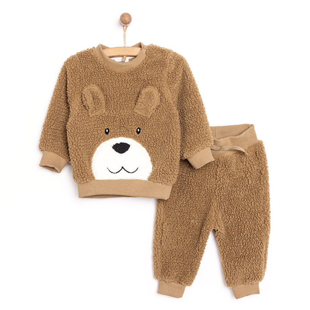 Yenidoğan Kadife Sweatshirt-Patiksiz Alt 2li Takım Erkek Bebek