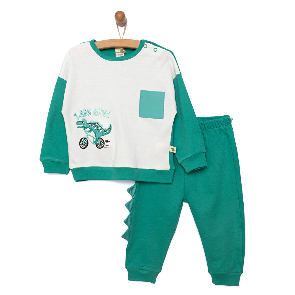 Yenidoğan Kalp Baskılı Sweatshirt Patiksiz Alt 2'li takım Erkek Bebek