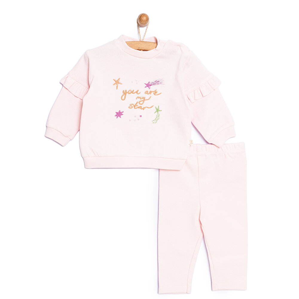 Yenidoğan Kalp Baskılı Kız Sweatshirt Patiksiz Alt 2'li takım Kız Bebek