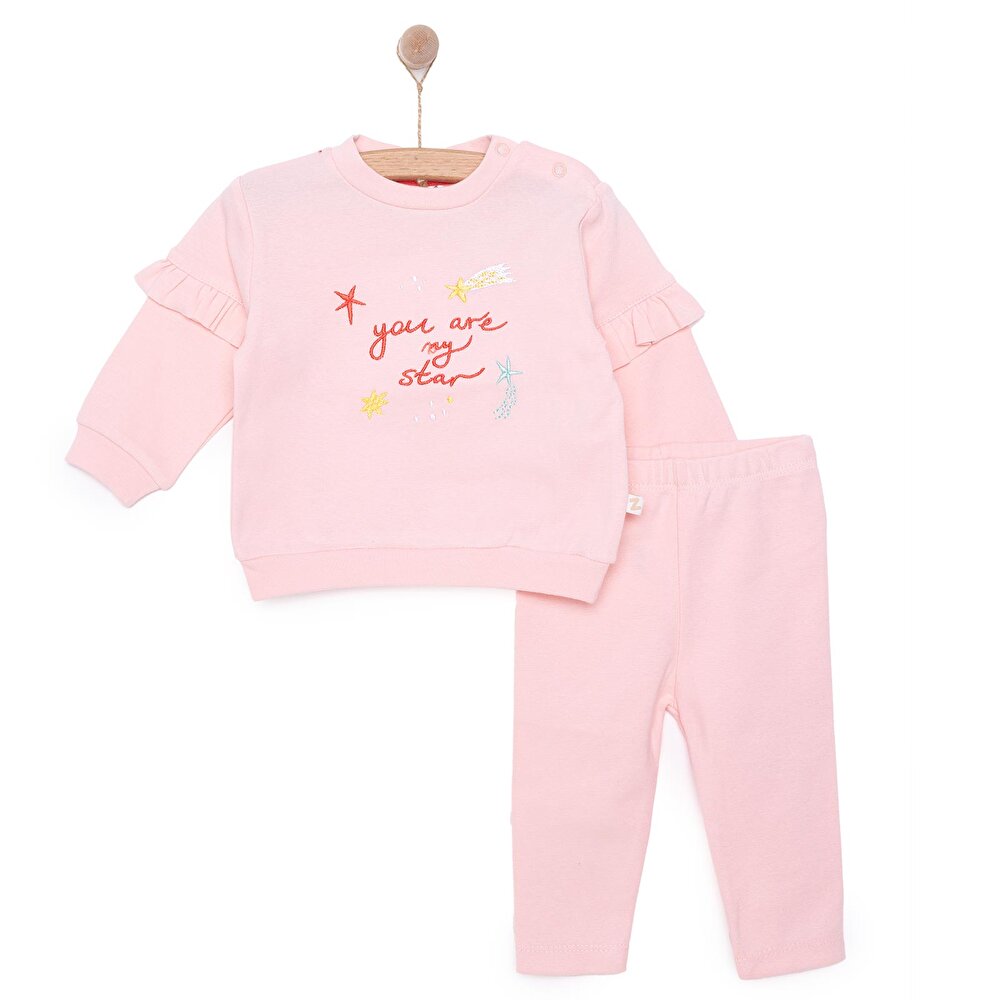 Yenidoğan Kalp Baskılı Kız Sweatshirt Patiksiz Alt 2'li takım Kız Bebek