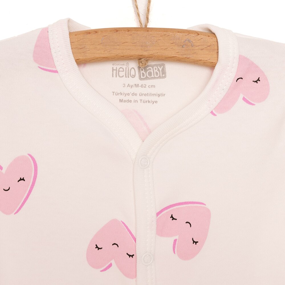 Yenidoğan Kalp Baskılı Kız Tulum-Şapka Kız Bebek