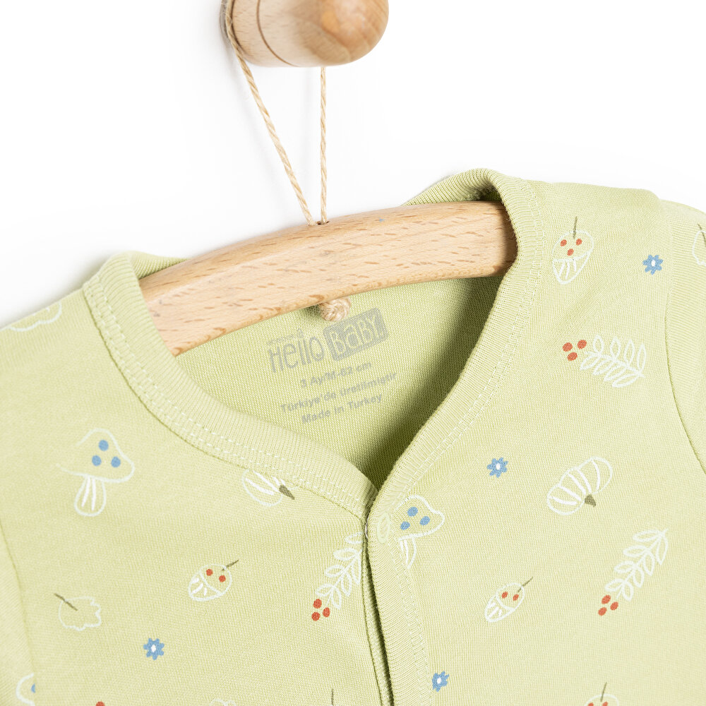 Kız Bebek Yenidoğan 2'li Tulum Şapka %100 Pamuk Çıtçıtlı Yaka Uzun Kol Yeşil