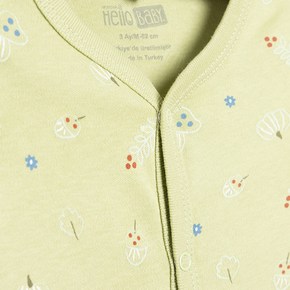 Kız Bebek Yenidoğan 2'li Tulum Şapka %100 Pamuk Çıtçıtlı Yaka Uzun Kol Yeşil