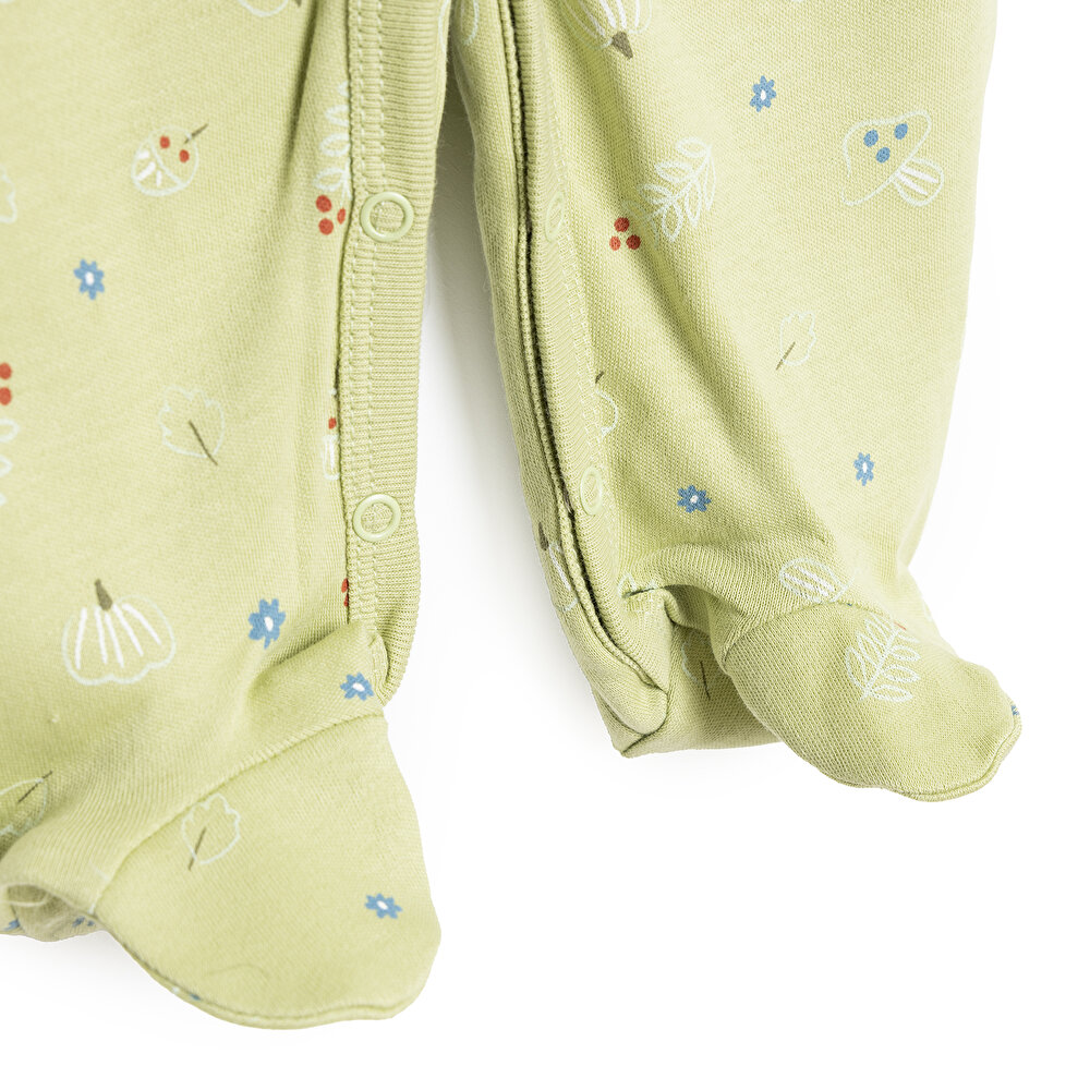 Kız Bebek Yenidoğan 2'li Tulum Şapka %100 Pamuk Çıtçıtlı Yaka Uzun Kol Yeşil