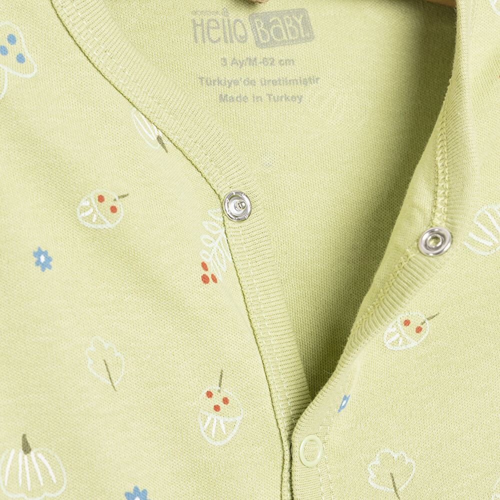 Kız Bebek Yenidoğan 2'li Tulum Şapka %100 Pamuk Çıtçıtlı Yaka Uzun Kol Yeşil