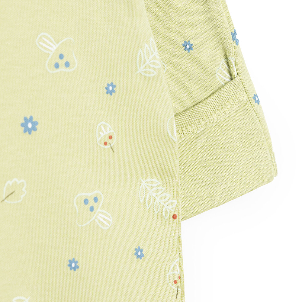 Kız Bebek Yenidoğan 2'li Tulum Şapka %100 Pamuk Çıtçıtlı Yaka Uzun Kol Yeşil