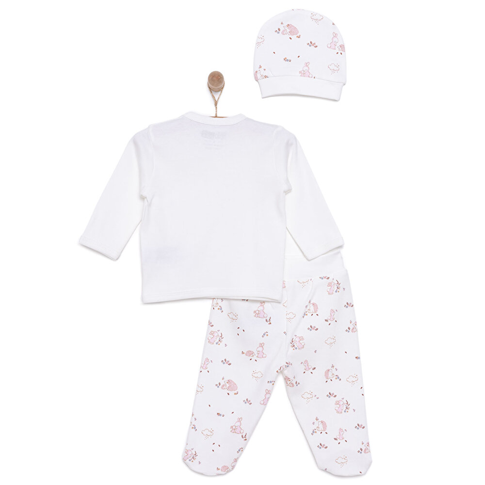 Yenidoğan Kız Bebek Sevimli Tavşan ve Kirpi Zıbın-Şapka Patikli Alt 3lü Set Kız Bebek