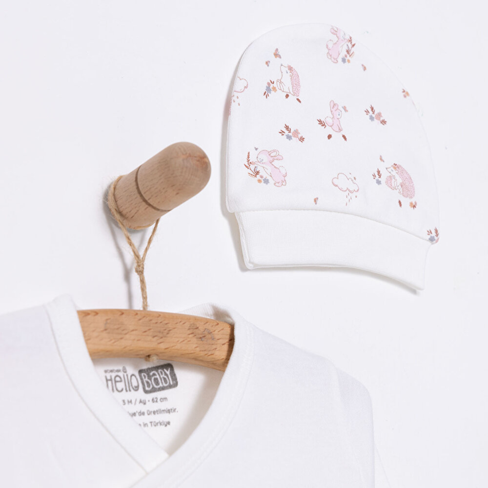 Yenidoğan Kız Bebek Sevimli Tavşan ve Kirpi Zıbın-Şapka Patikli Alt 3lü Set Kız Bebek