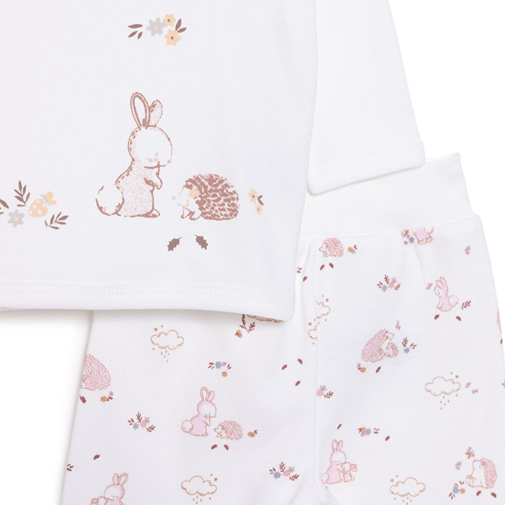 Yenidoğan Kız Bebek Sevimli Tavşan ve Kirpi Zıbın-Şapka Patikli Alt 3lü Set Kız Bebek