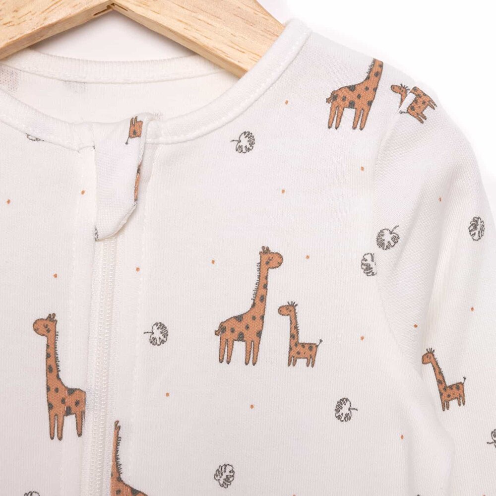 Kız Bebek Yenidoğan Patikli Tulum %100 Pamuk Fermuarlı Bisiklet Yaka Uzun Kol Ekru