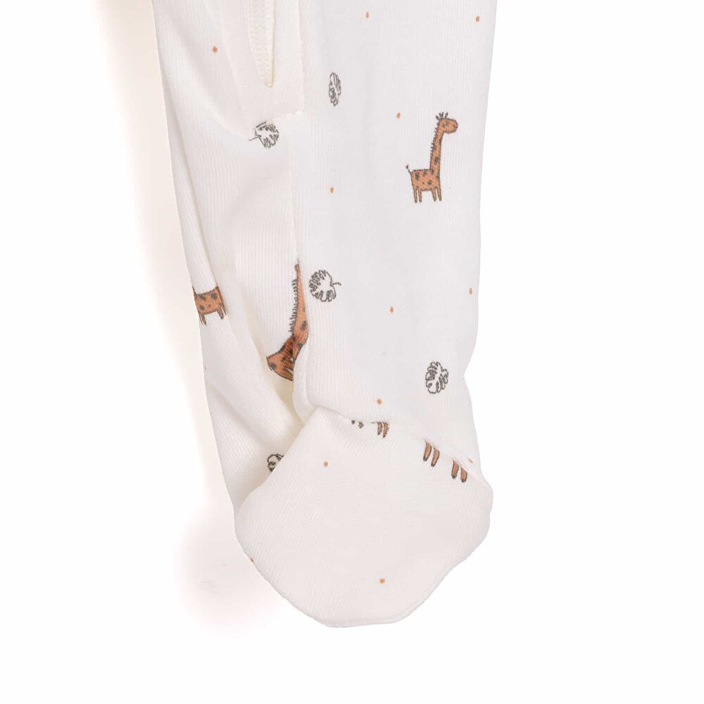 Kız Bebek Yenidoğan Patikli Tulum %100 Pamuk Fermuarlı Bisiklet Yaka Uzun Kol Ekru