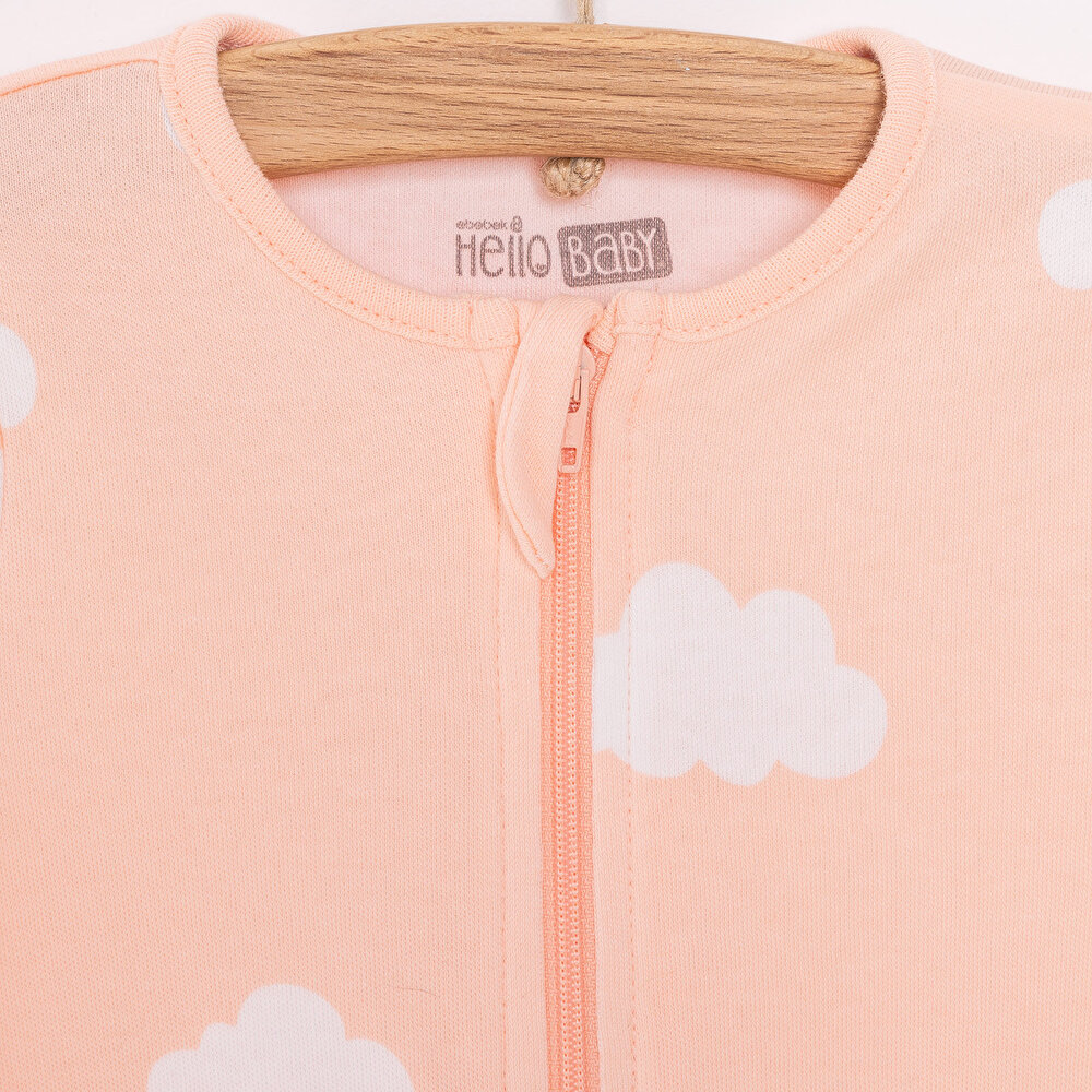 Kız Bebek Yenidoğan Patikli Tulum %100 Pamuk Fermuarlı Bulut Desenli Fermuarlı Bisiklet Yaka Uzun