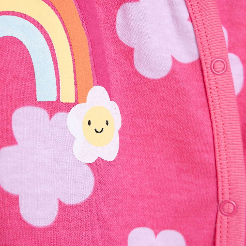 Kız Bebek Yenidoğan Patikli Tulum %100 Pamuk Çıtçıtlı Bisiklet Yaka Uzun Kol Pembe