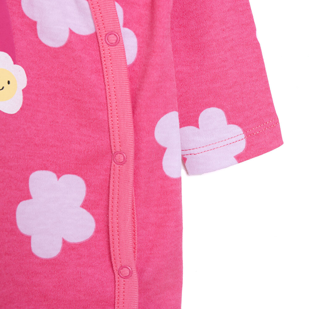 Kız Bebek Yenidoğan Patikli Tulum %100 Pamuk Çıtçıtlı Bisiklet Yaka Uzun Kol Pembe