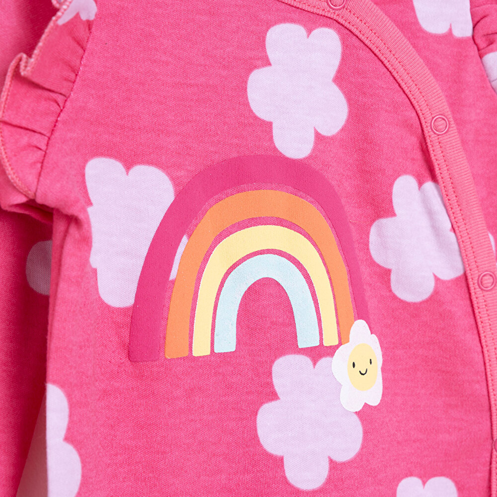 Kız Bebek Yenidoğan Patikli Tulum %100 Pamuk Çıtçıtlı Bisiklet Yaka Uzun Kol Pembe