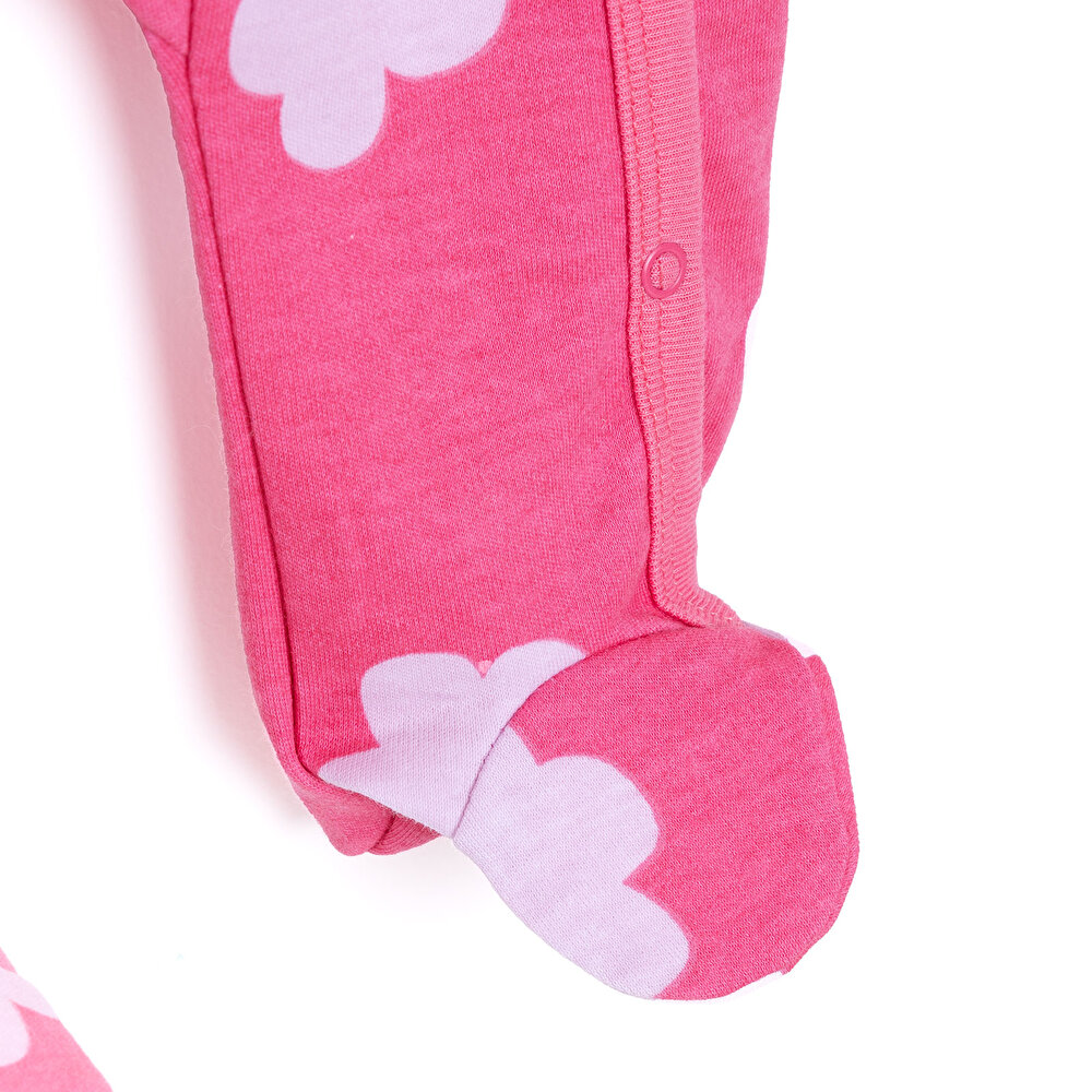 Kız Bebek Yenidoğan Patikli Tulum %100 Pamuk Çıtçıtlı Bisiklet Yaka Uzun Kol Pembe