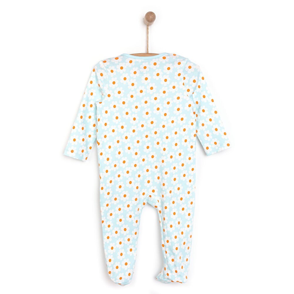 Kız Bebek Yenidoğan Patikli Tulum %100 Pamuk Fermuarlı Bisiklet Yaka Uzun Kol Açık Mavi