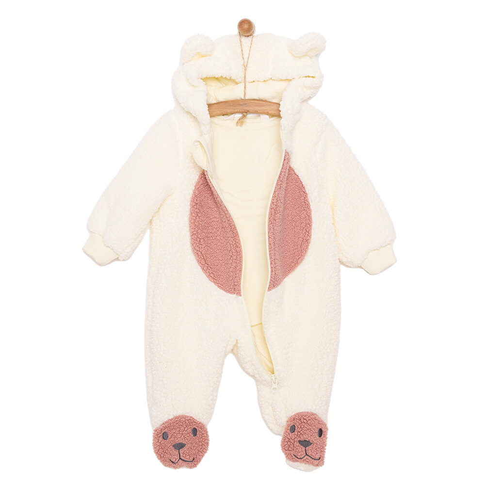 Kız Bebek Yenidoğan Tulum Wellsoft Örme Fermuarlı Uzun Kol Patikli Ekru
