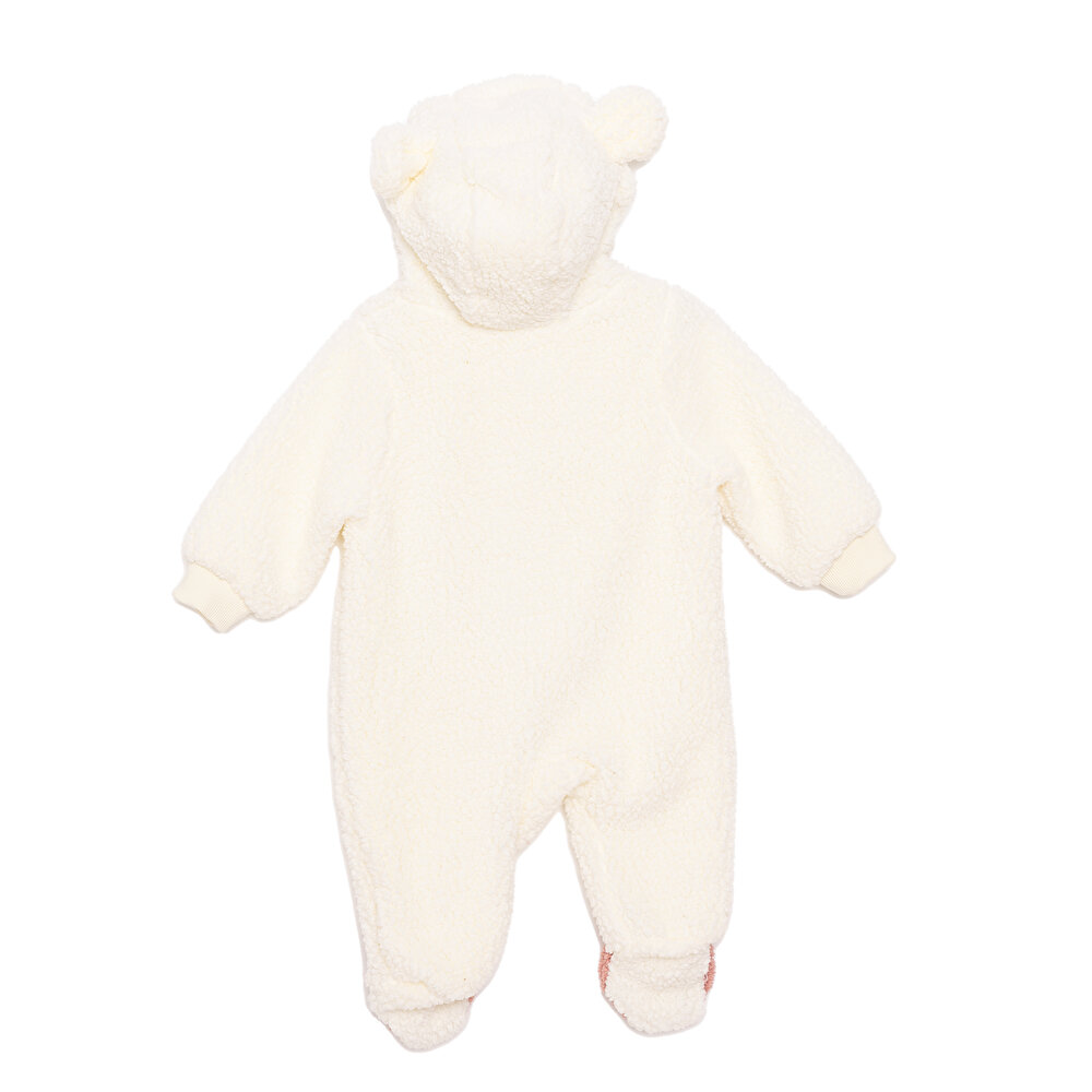 Kız Bebek Yenidoğan Tulum Wellsoft Örme Fermuarlı Uzun Kol Patikli Ekru
