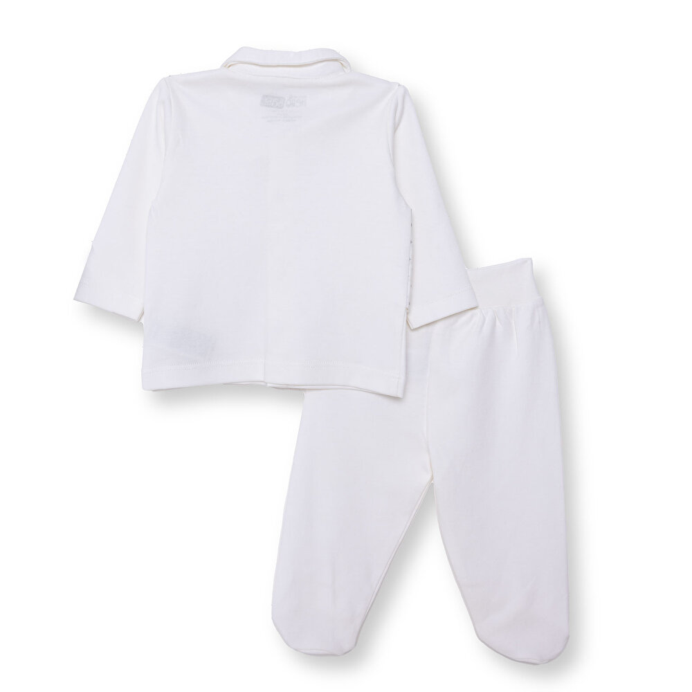 Erkek Bebek Yenidoğan Mevlüt Kıyafeti Gabardin Kapüşonlu Uzun Kol Patikli Paça